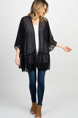 Black Swiss Dot 3/4 Sleeve Chiffon Cover Up