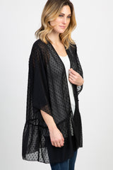 Black Swiss Dot 3/4 Sleeve Chiffon Cover Up