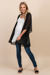 Black Swiss Dot 3/4 Sleeve Chiffon Maternity Cover Up