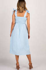 Light Blue Strap Tie Smocked Dress