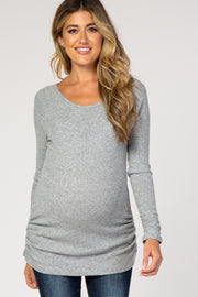 PinkBlush Heather Grey Ribbed Knit Ruched Maternity Top