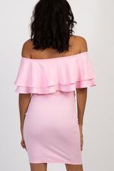 Pink Off Shoulder Fitted Maternity Dress