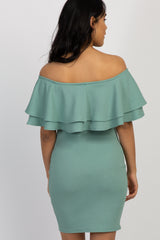 Sage Off Shoulder Fitted Maternity Dress