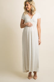 PinkBlush Petite Beige Draped Maternity/Nursing Maxi Dress