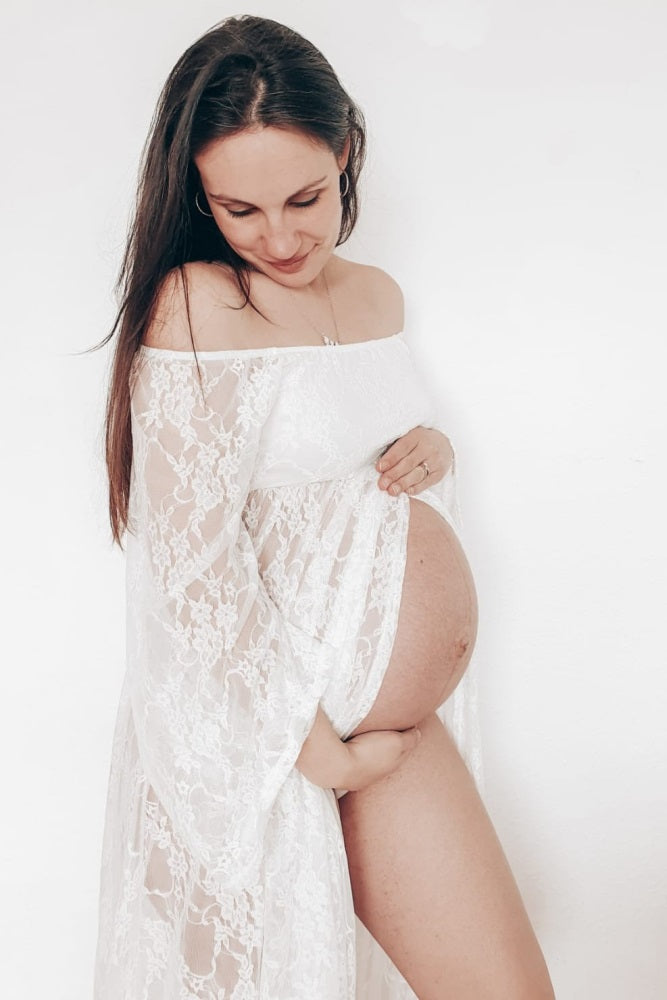 PinkBlush White Lace Off Shoulder Maternity Photoshoot Gown/Dress