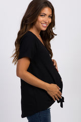 Black Button Tie Front Maternity Top