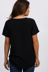 Black Button Tie Front Maternity Top