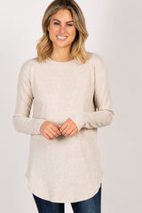 Beige Long Sleeve Ribbed Maternity Top