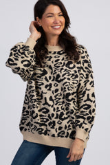 Black Leopard Knit Puff Sleeve Maternity Sweater