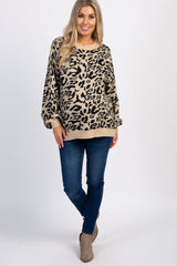 Black Leopard Knit Puff Sleeve Maternity Sweater