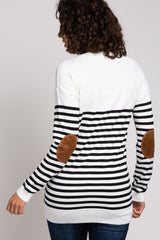 PinkBlush Ivory Striped Elbow Patch Knit Sweater