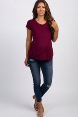 PinkBlush Burgundy Layered Wrap Front Maternity Nursing Top