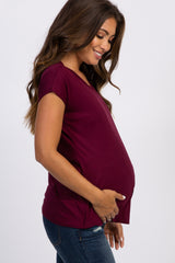 PinkBlush Burgundy Layered Wrap Front Maternity Nursing Top