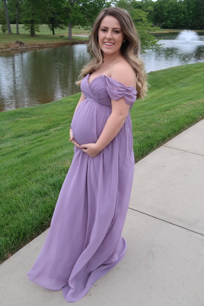PinkBlush Lavender Off Shoulder Chiffon Maxi Maternity Dress
