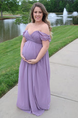 PinkBlush Lavender Off Shoulder Chiffon Maxi Maternity Dress