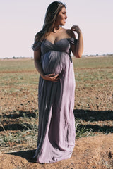 PinkBlush Lavender Off Shoulder Chiffon Maxi Maternity Dress