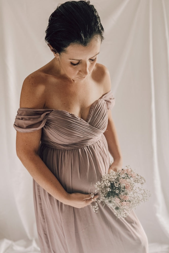 PinkBlush Lavender Off Shoulder Chiffon Maxi Maternity Dress