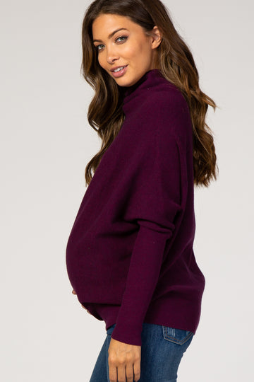 Purple Funnel Neck Dolman Sleeve Maternity Sweater