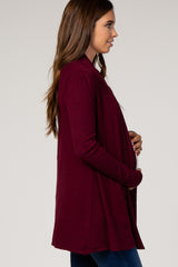 Burgundy Open Front Draped Maternity Cardigan