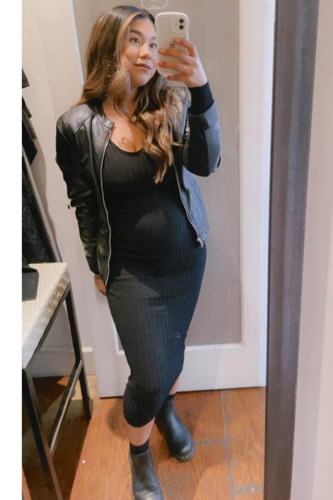 Black V-Neck Long Sleeve Fitted Maternity Maxi Dress