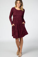 Burgundy Heathered Long Sleeve Knit Maternity Dress