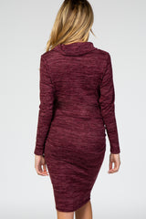 Burgundy Knit Long Sleeve Cowl Neck Maternity Dress