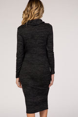 Black Knit Long Sleeve Cowl Neck Maternity Dress