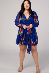 Royal Blue Floral Chiffon Maternity Plus Wrap Dress