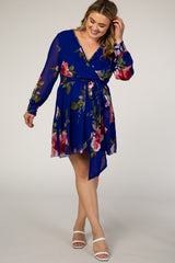 Royal Blue Floral Chiffon Maternity Plus Wrap Dress