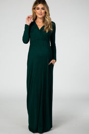 Green Long Sleeve Maternity Nursing Maxi Dress