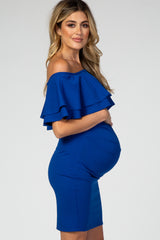 Royal Blue Off Shoulder Ruched Maternity Dress