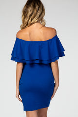 Royal Blue Off Shoulder Ruched Maternity Dress