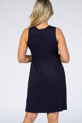 PinkBlush Navy Blue Sleeveless Round Neck Pom Pom Detail Maternity Dress