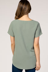 Green Button Tie Front Maternity Top