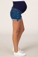 PinkBlush Blue Raw Hem Cuffed Denim Maternity Shorts