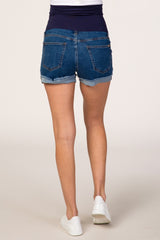 PinkBlush Blue Raw Hem Cuffed Denim Maternity Shorts