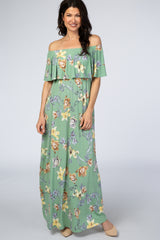 Sage Floral Off Shoulder Maternity Maxi Dress