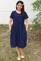 Navy Swiss Dot Short Sleeve Dress