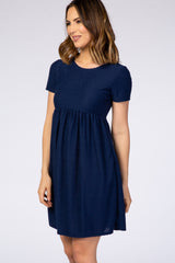 Navy Swiss Dot Short Sleeve Dress