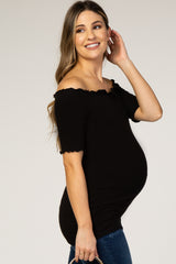 Black Off Shoulder Lettuce Maternity Top