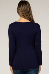 Navy Long Sleeve Ruched Fitted Maternity Top