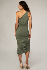 PinkBlush Olive Ruched One Shoulder Dress