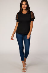 Black Mesh Sleeve Top