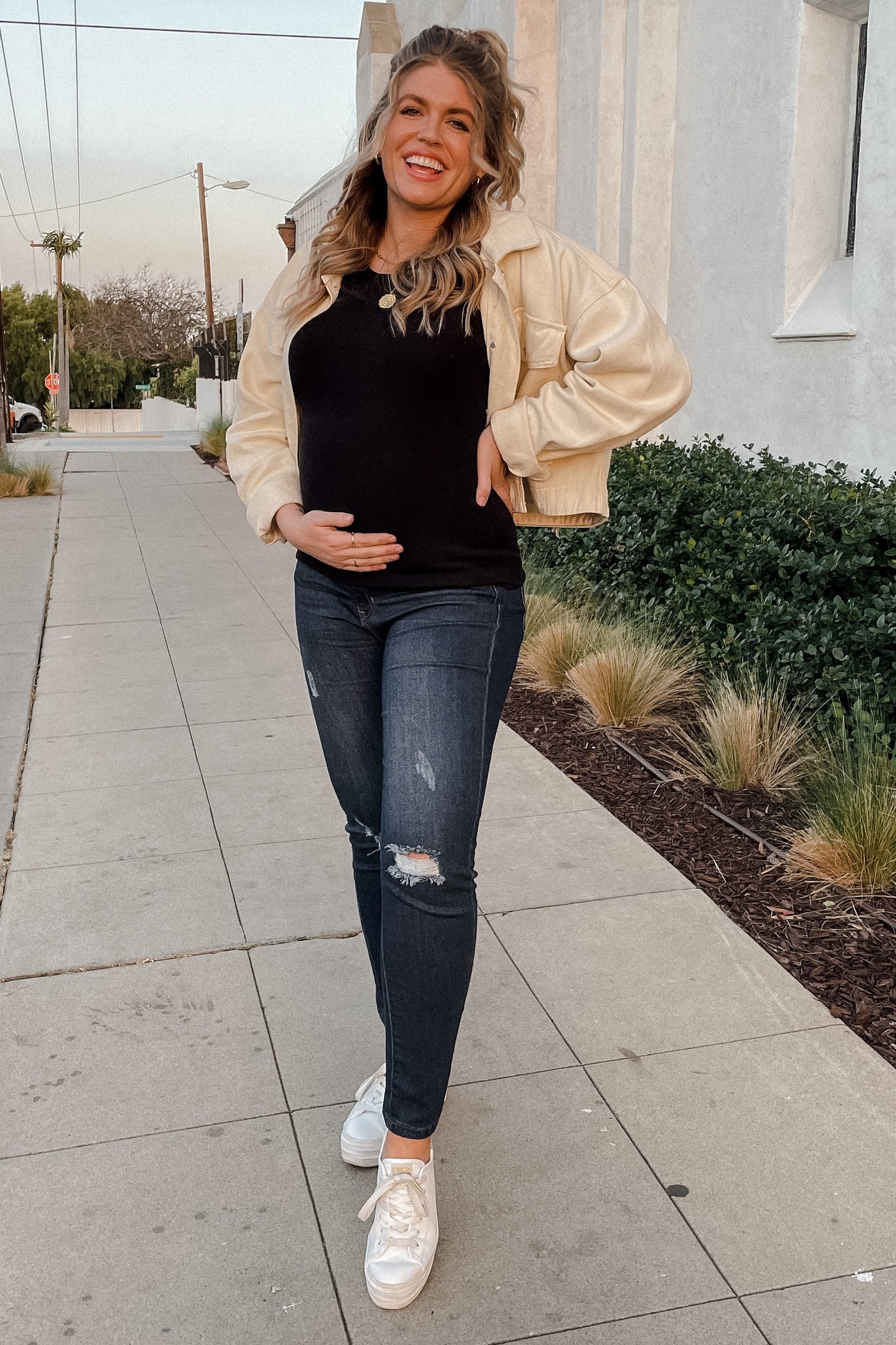 PinkBlush Navy Distressed Maternity Skinny Jeans