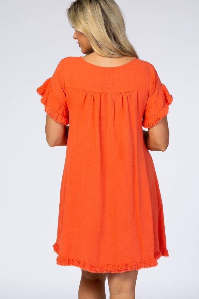 Coral Fringe Linen Maternity Dress