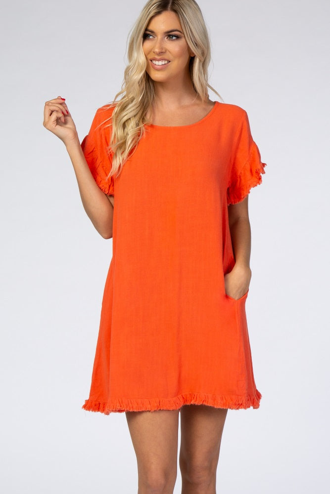 Coral Fringe Linen Dress
