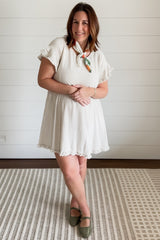 Beige Fringe Linen Maternity Dress