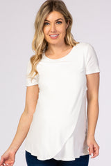 Ivory Layered Wrap Front Maternity Nursing Top