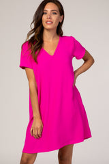 Pink V-Neck Short Sleeve Dress