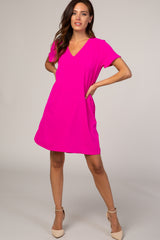 Pink V-Neck Short Sleeve Maternity Dress